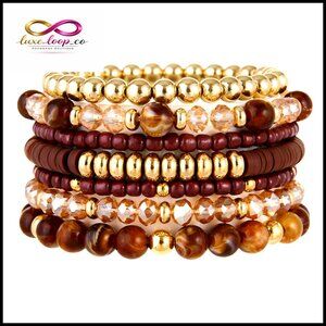 Stretch Beaded Bracelets Set, Stackable Boho Jewelry, Handmade Multilayer Design